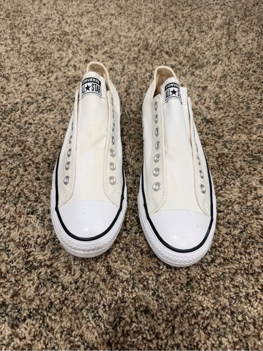 Converse White Slip-On Low Top Sneakers with Black Trim
